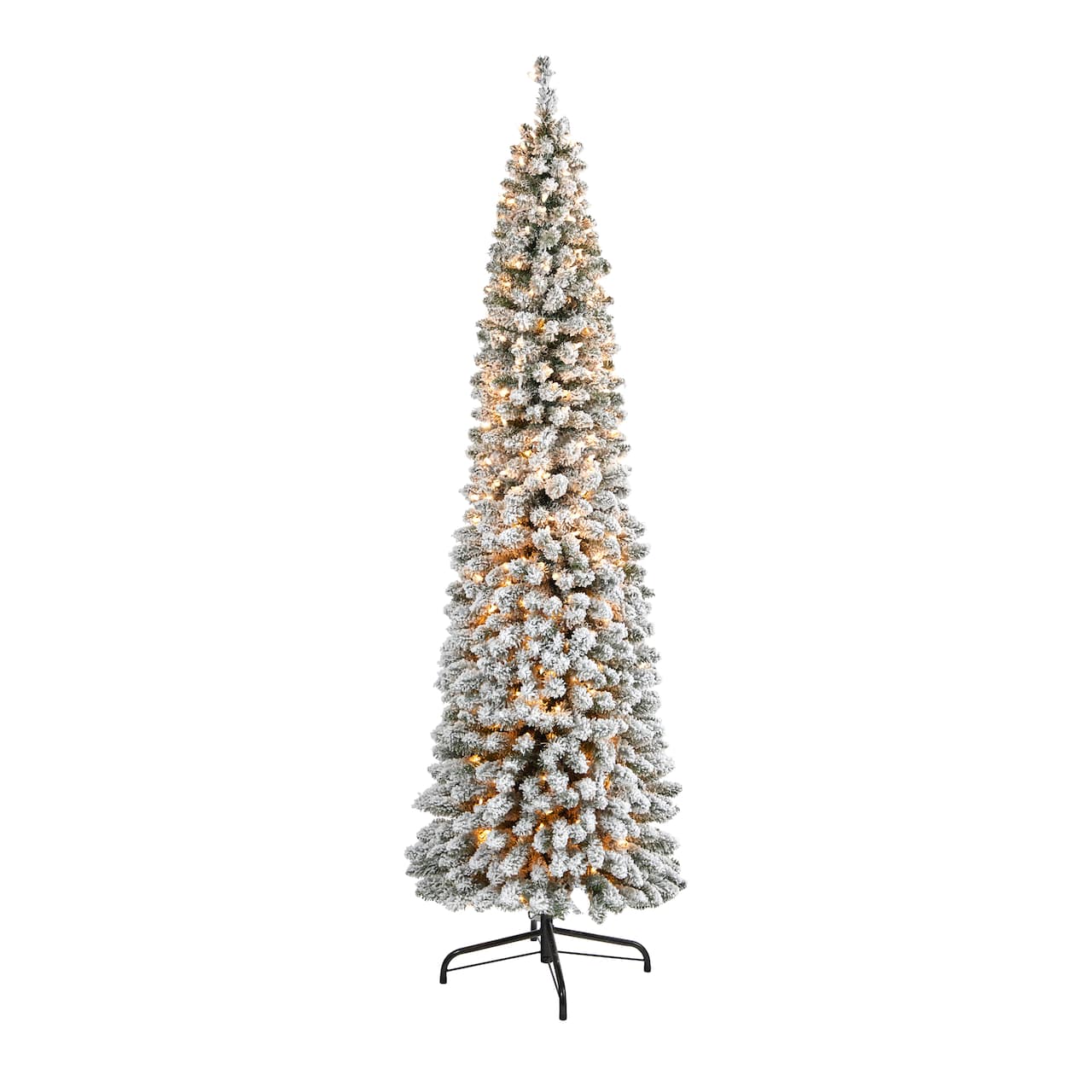 7ft. Pre-Lit Flocked Pencil Artificial Christmas Tree with Clear LED Lights
